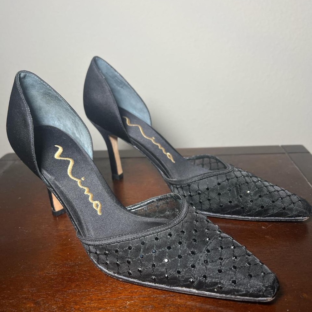 Nina Black D'Orsay Heels with Intricate Design